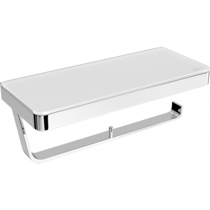 Двойной держатель для туалетной бумаги LEMARK GLASS LINE с полкой, хром/белое стекло 9721040