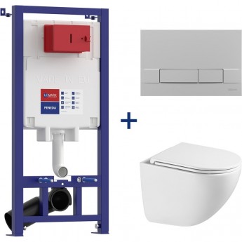 Сет: Инсталляция LEMARK PENEDA + кнопка смыва BIT хром матовый + унитаз GLAZER белый глянец