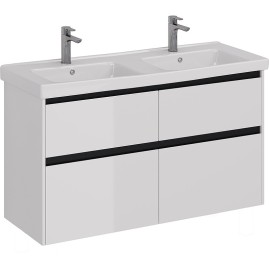 Тумба LEMARK COMBI 125 см под 2 раковины, подвесная/напольная, 4 ящика, планки-чёрный; корпус/фасад белый глянец